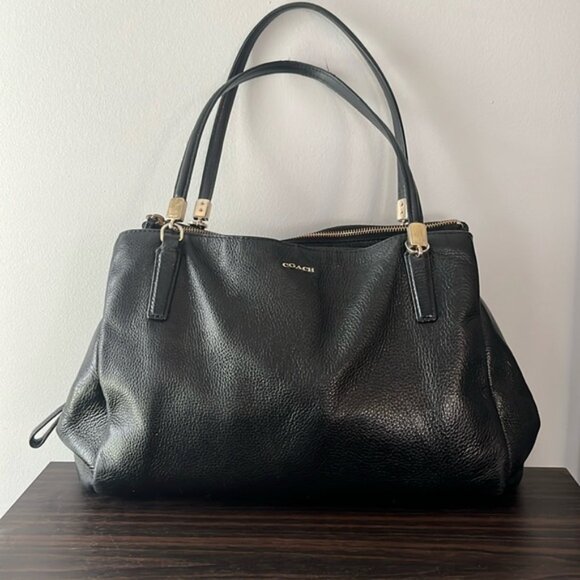 Coach Madison Cafe Carryall 27859 Black Pebbled Leather Gold Accents GUC - Picture 2 of 11